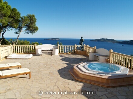 the largest sun terrace with whirlpool of your Spain villa Ibiza 
