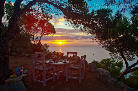 Ibiza Yoga terrace with beach sand as base and peaceful sunrises.