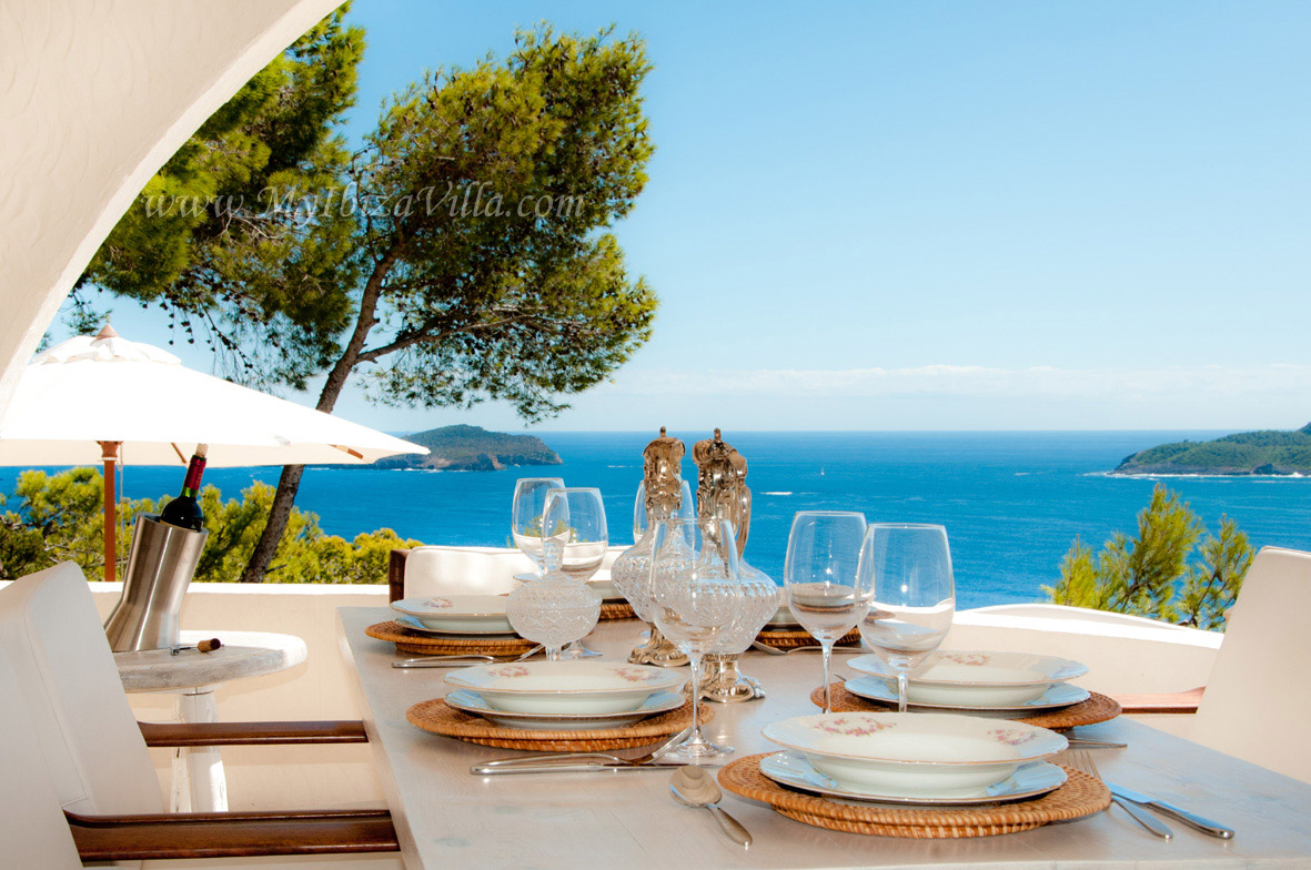 Ibiza villa upper terrace with wonderful sea view.