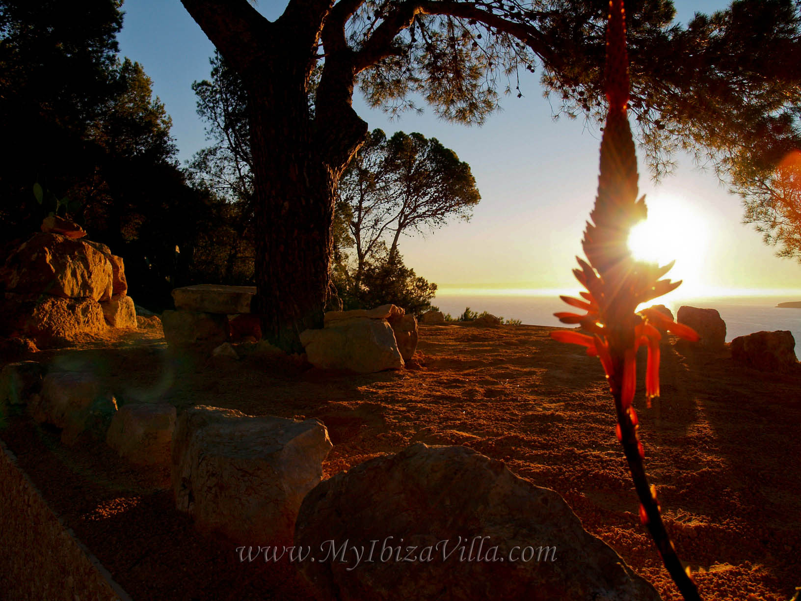 Ibiza yoga holiday terrace with see sunrise.