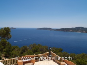 At the Ibiza villa rental, unlimited views of  Mediterranean Sea and  Island Tagomago 
